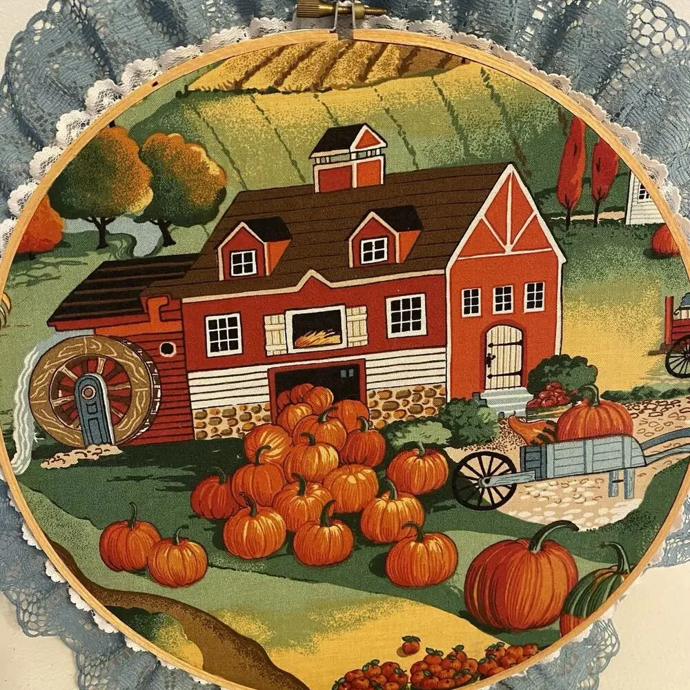 Vintage Country Store Wall Art Farmhouse Fall Season Autumn Halloween Hoop 10”